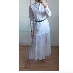 Zara Small white maxi cotton dress with pleats at bottom